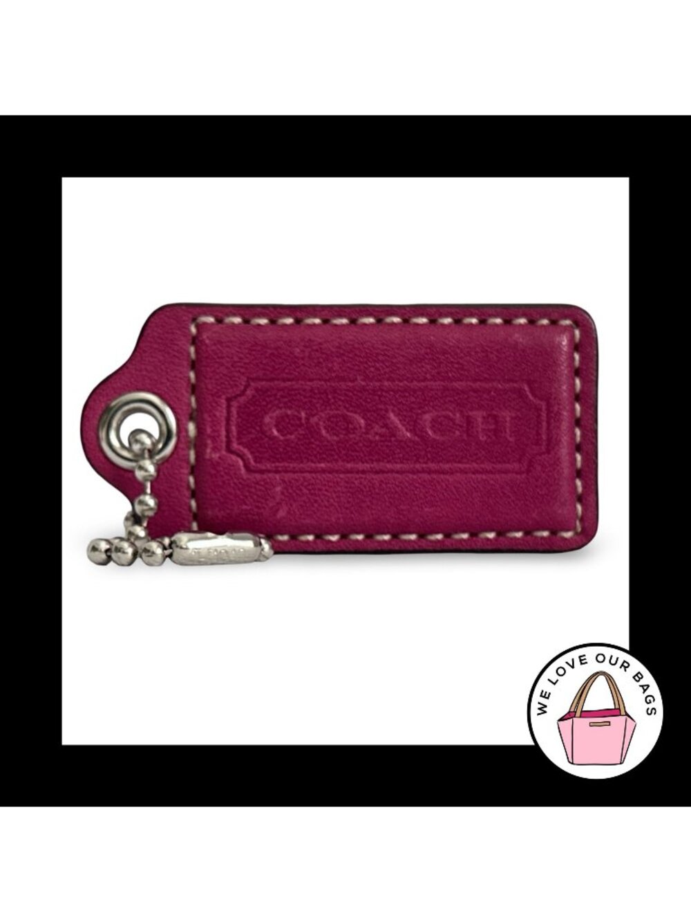 COACH HANG TAG 2.5" Pink Smooth Leather Bag Charm Keychain Fob Nickel Large